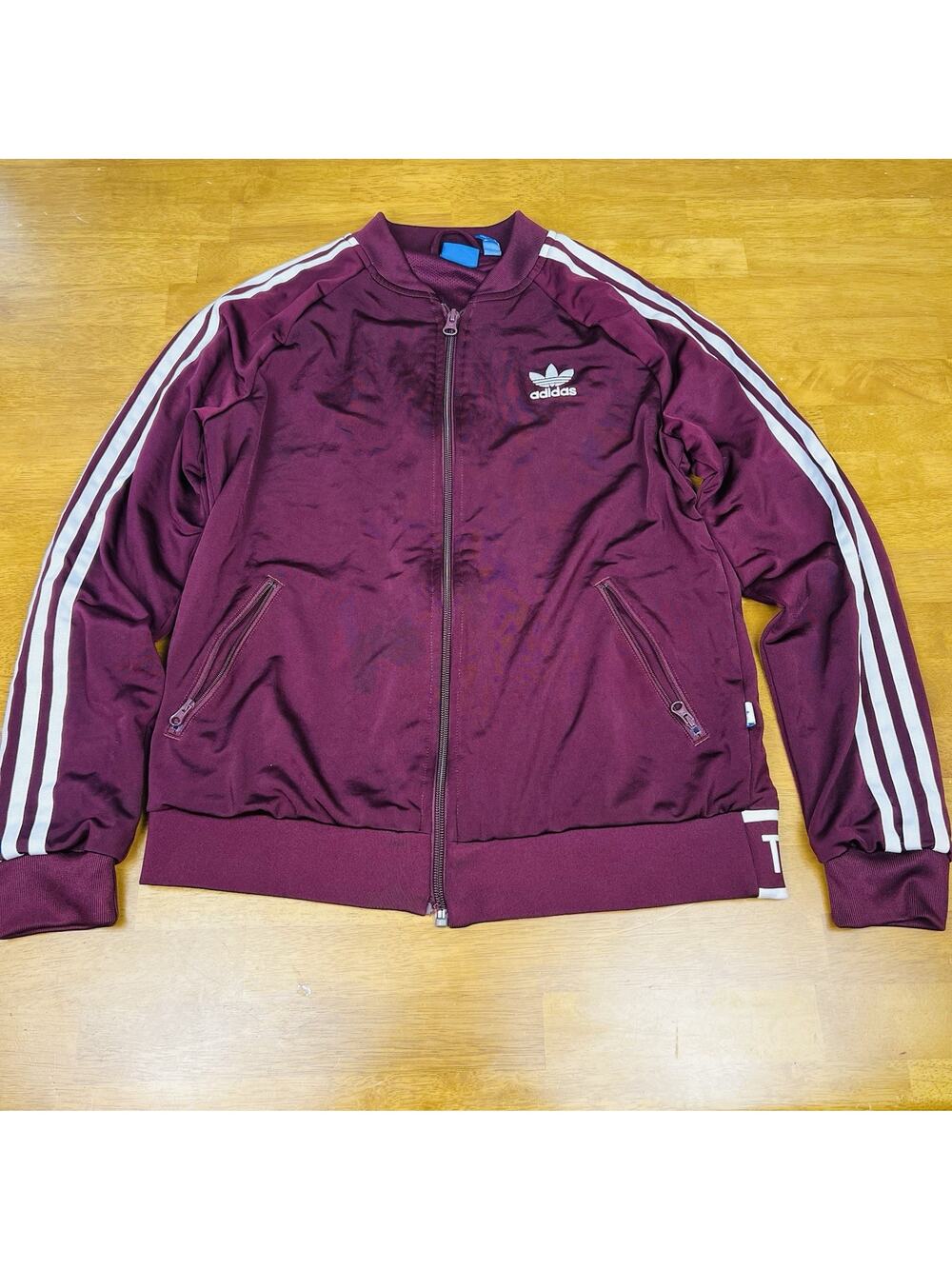 Adidas Originals Track Jacket Trefoil Logo Burgundy Women's Zipper Pocket Small
